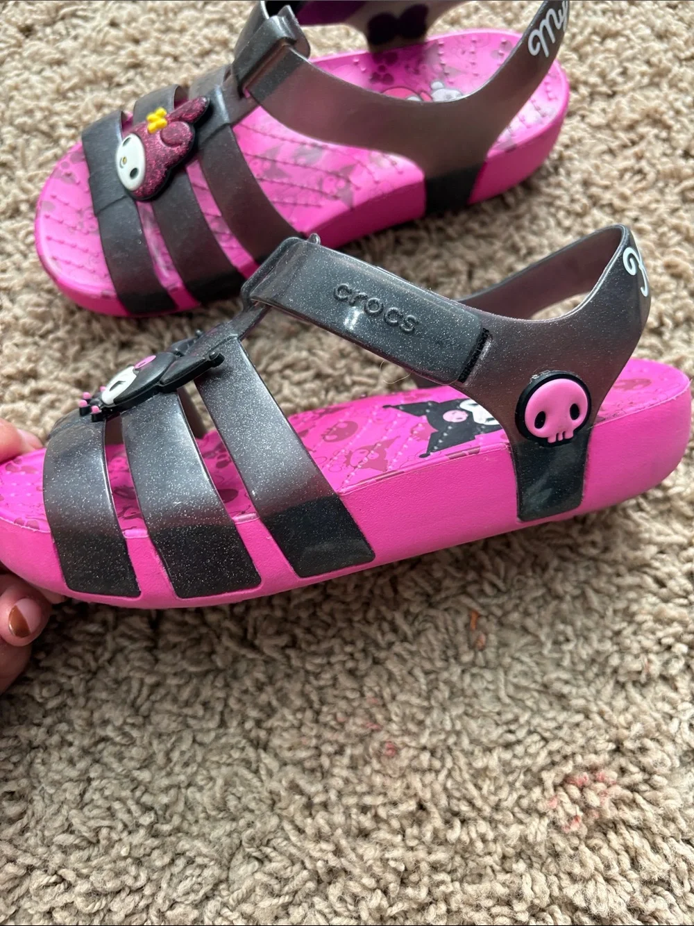 CROCS Kids Pink Footbed Brown Jelly Sandals with Sanrio Charms